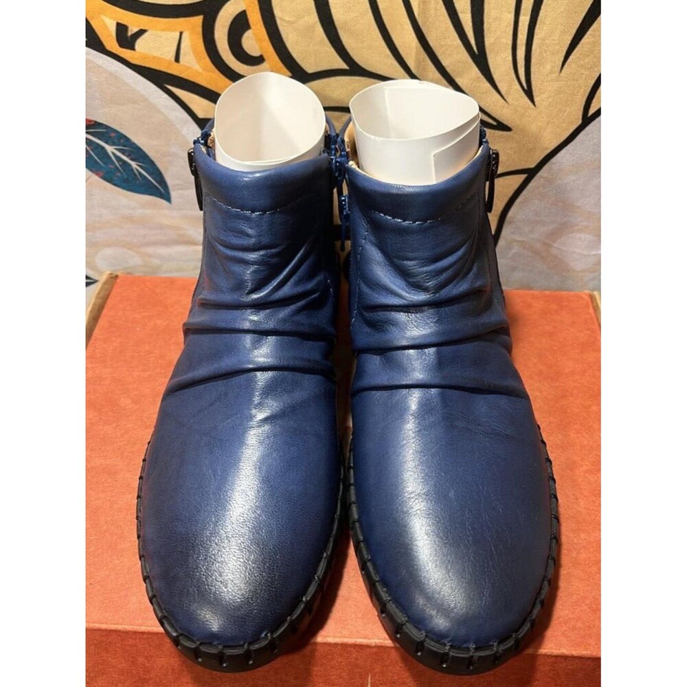 Miz Mooz Mallorie Denim Blue Leather Ruched Ankle Boots
